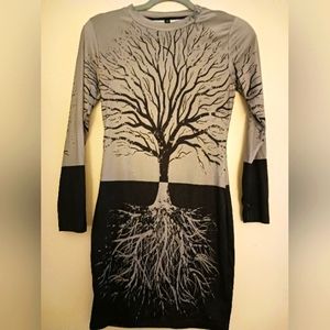 Black & gray tree print tunic Sz XS